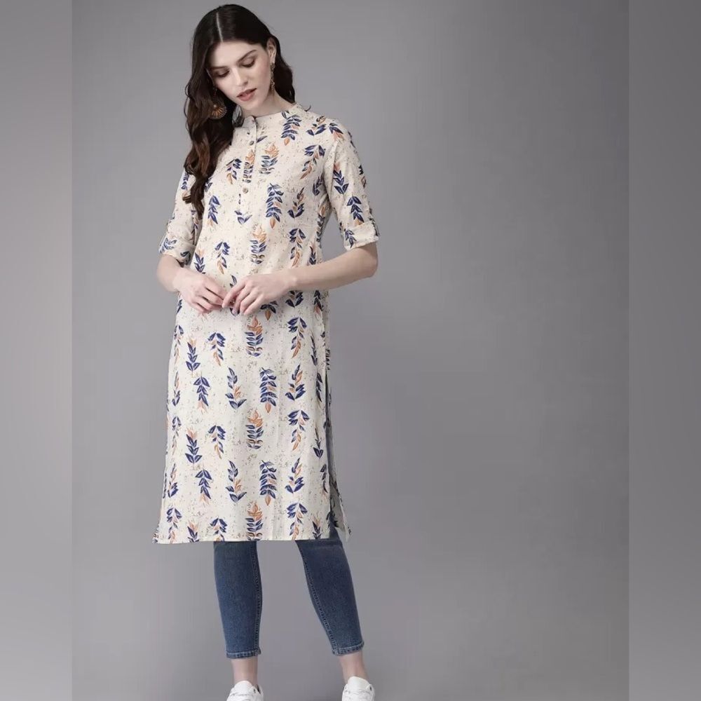 Anouk by Myntra Multicolor Cotton Floral A-Line Kurta Straight Hem Size Large